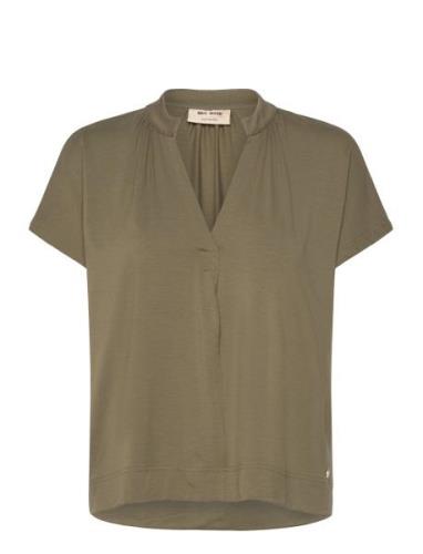 Mmshira Tee Tops Blouses Short-sleeved Khaki Green MOS MOSH