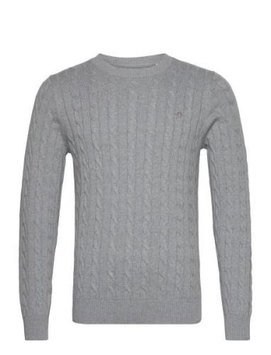 Cotton Cable C-Neck Tops Knitwear Round Necks Grey GANT