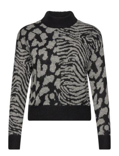 Vmvera Animal Ls Highneck Pullover Bf Tops Knitwear Jumpers Black Vero...