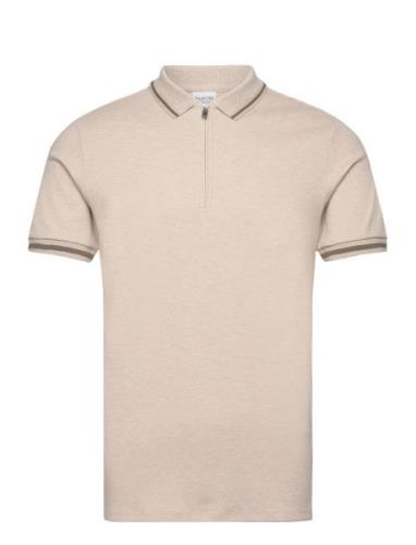 Slhslim-Toulouse Detail Ss Polo Noos Tops Polos Short-sleeved Beige Se...