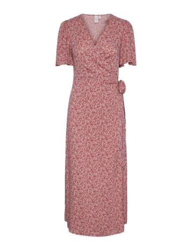 Yasalira Ss Long Wrap Dress S. Noos Polvipituinen Mekko Pink YAS