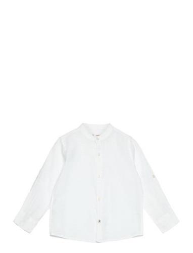 Mao Collar Linen Shirt Tops Shirts Long-sleeved Shirts White Mango