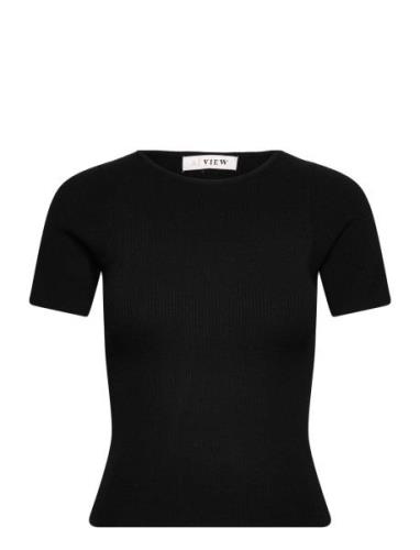 Rib Knit Short Sleeve Top Tops T-shirts & Tops Short-sleeved Black A-V...