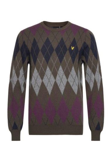 British Argyle Crew Neck Tops Knitwear Round Necks Green Lyle & Scott