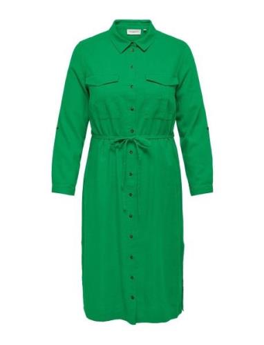 Carcaro Ls Linen Shirt Dress Wvn Polvipituinen Mekko Green ONLY Carmak...