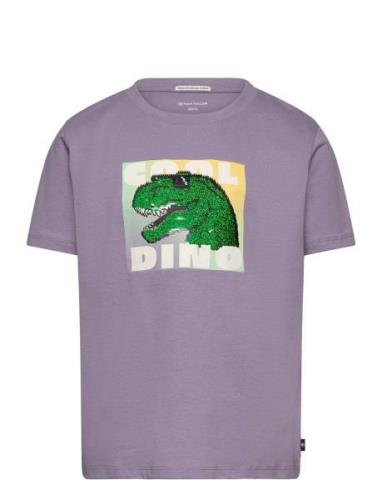 Special Artwork T-Shirt Tops T-shirts Short-sleeved Purple Tom Tailor