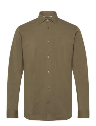 Clean Formal Stretch Shirt L/S Tops Shirts Business Khaki Green Clean ...