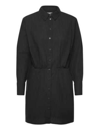 Linen Blend Shirt Dress Lyhyt Mekko Black Gina Tricot