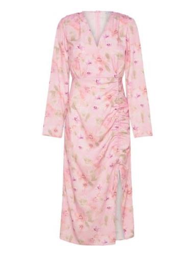 Drawstring L/S Midi Dress Polvipituinen Mekko Pink Bubbleroom