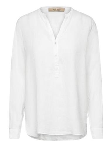 Mmdanna Linen Blouse Tops Blouses Long-sleeved White MOS MOSH