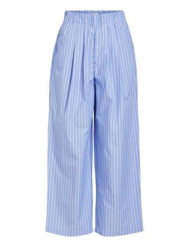 Objpoplina Hw Pant 132 Bottoms Trousers Wide Leg Blue Object