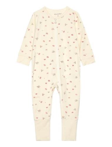 Nightsuit Ls Pyjama Sie Jumpsuit Haalari Cream Minymo