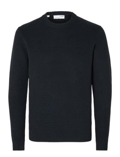 Slhdane Ls Knit Structure Crew Neck Noos Tops Knitwear Round Necks Nav...