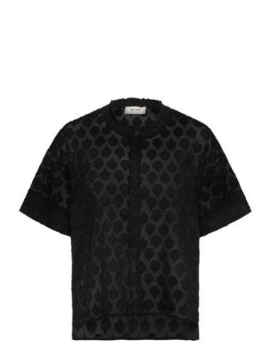 Mmtoba Jacquard Voile Blouse Tops Blouses Short-sleeved Black MOS MOSH