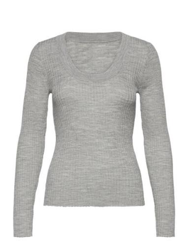 Slfcosta New Ls Knit Deep U-Neck Tops Knitwear Jumpers Grey Selected F...