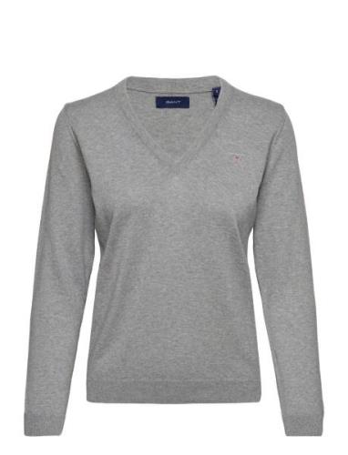 Cotton V-Neck Tops Knitwear Jumpers Grey GANT