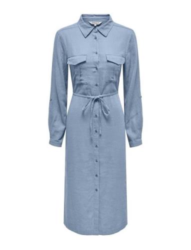 Onlcaro Ls Linen Bl L Shirt Dress Cc Pnt Polvipituinen Mekko Blue ONLY