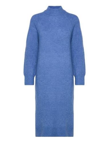 Slfrena Ls High Neck Knit Dress Camp Polvipituinen Mekko Blue Selected...