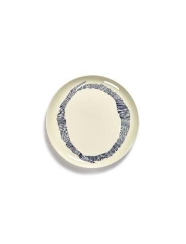 Plate L White Swirl-Stripes Blue Feast By Ottolenghi Set/2 Home Tablew...