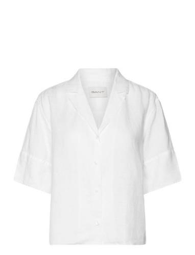 Rel Ss Linen Shirt Tops Shirts Short-sleeved White GANT