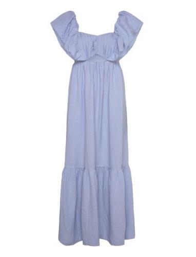 Emilie Frill Detailed Linen Blend Maxi Dress Maksimekko Juhlamekko Blu...