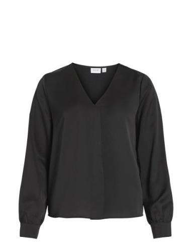 Viellette V-Neck L/S Top - Noos Tops Blouses Long-sleeved Black Vila