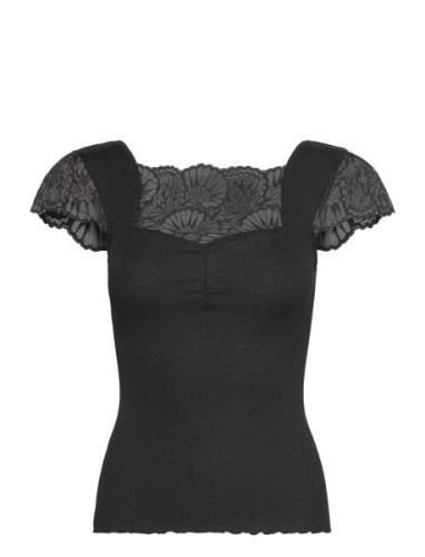 Silk T-Shirt W/ Lace Tops T-shirts & Tops Short-sleeved Black Rosemund...