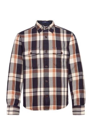 D1. Heavy Twill Check Overshirt Tops Overshirts Navy GANT