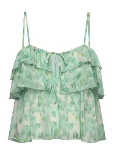 Recycled Chiffon Strap Top Tops Blouses Sleeveless Green Rosemunde