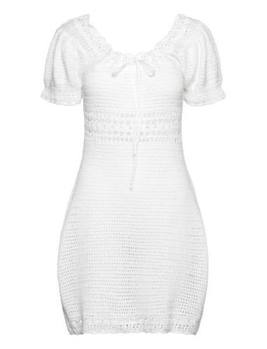 Crochet Knitted Dress Lyhyt Mekko White Gina Tricot