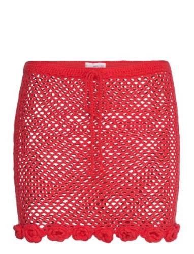 Floral Crochet Mini-Skirt Lyhyt Hame Red Mango