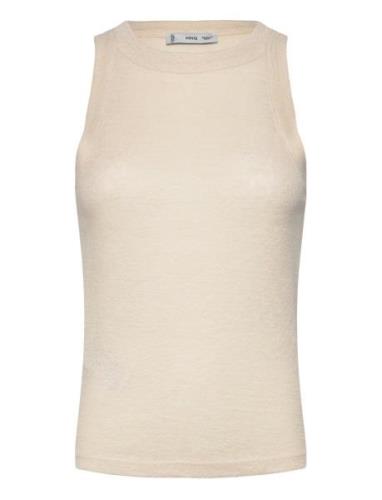 100% Linen Top Tops T-shirts & Tops Sleeveless Beige Mango