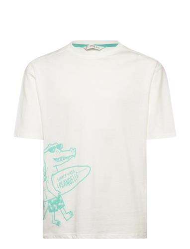 Printed Cotton-Blend T-Shirt Tops T-shirts Short-sleeved White Mango