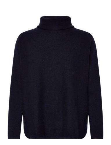 Curved Turtleneck Tops Knitwear Turtleneck Navy Davida Cashmere