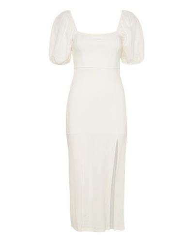 Puff Sleeve Midi Dress Polvipituinen Mekko White Gina Tricot