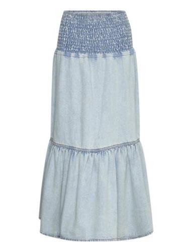 Smock Flounce Denim Skirt Pitkä Hame Blue Gina Tricot