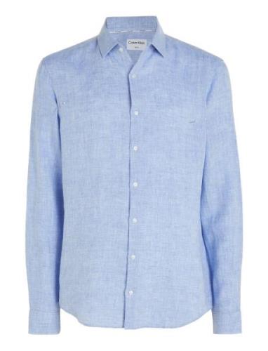 Linen Solid Slim Shirt Tops Shirts Casual Blue Calvin Klein