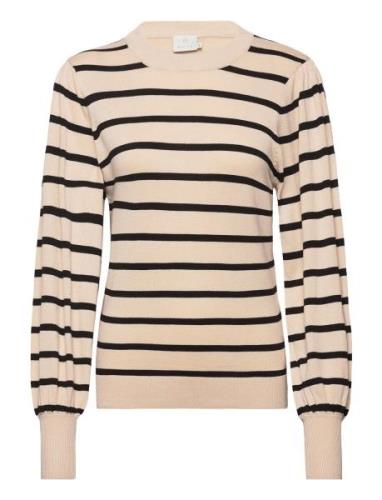 Kamala Stripe Knit Pullover Tops Knitwear Jumpers Beige Kaffe