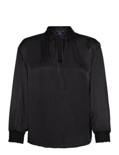 D1. Stand Collar Pop Over Blouse Tops Blouses Long-sleeved Black GANT