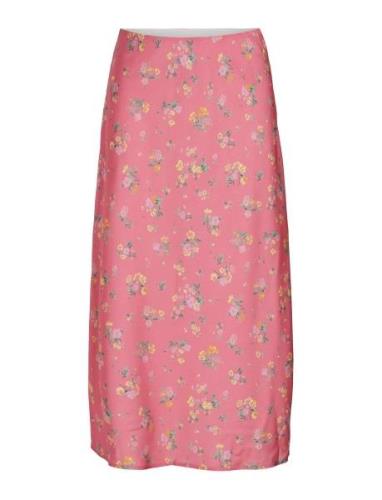 Vilouis Midi Skirt Polvipituinen Hame Pink Vila