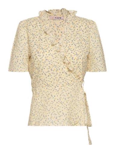 Peony Wrap Blouse Tops Blouses Short-sleeved Yellow A-View