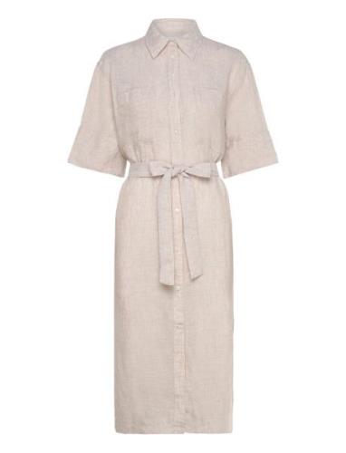 Rel Linen Ss Shirt Dress Polvipituinen Mekko Beige GANT