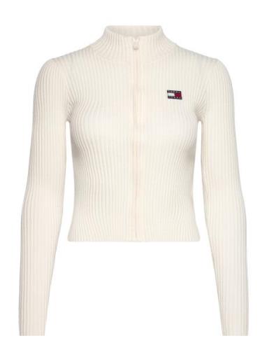 Tjw Zip Thru Badge Cardigan Tops Knitwear Cardigans White Tommy Jeans