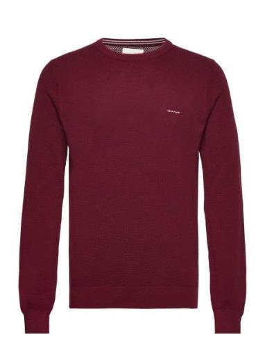 Cotton Pique C-Neck Tops Knitwear Round Necks Burgundy GANT