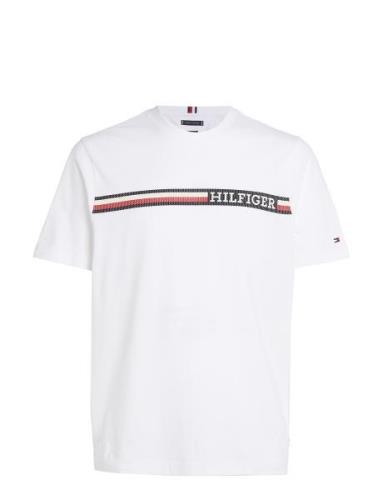 Chest Stripe Tee Tops T-shirts Short-sleeved White Tommy Hilfiger