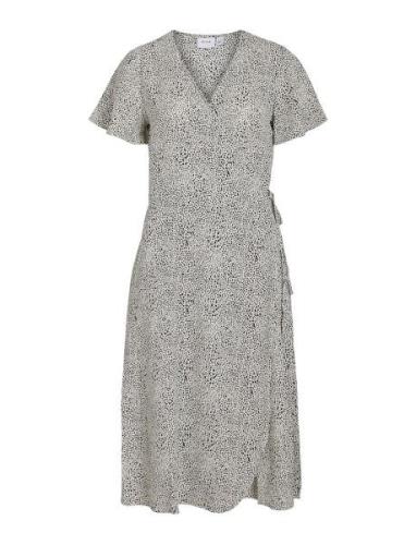 Vilovie S/S Wrap Midi Dress/Su - Noos Polvipituinen Mekko Beige Vila