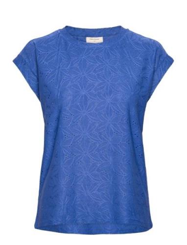 Fqblond-Tee-Flower Tops T-shirts & Tops Short-sleeved Blue FREE/QUENT