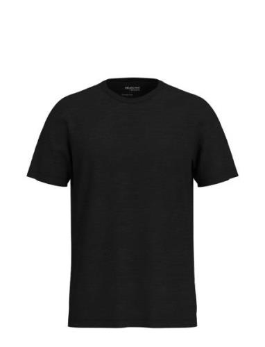 Slhaspen Slub Ss O-Neck Tee Noos Tops T-shirts Short-sleeved Black Sel...