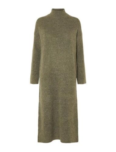 Slfmaline Ls Knit Dress High Neck Noos Polvipituinen Mekko Green Selec...