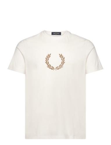 Flocked Laurel Wreath Tee Tops T-shirts Short-sleeved White Fred Perry